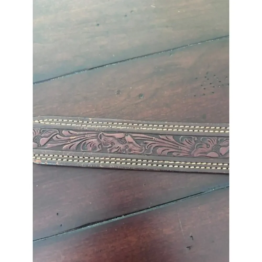 Vintage Western Tooled Leather Belt Strap Brown USA Made Size 34